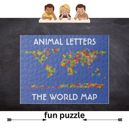 Wereldkaart dierbrieven Alphabet Jigzaag Puzzle Legpuzzel