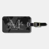 Wereldkaart donkergrijs reizigersmonogram bagagelabel (Voorkant horizontaal)