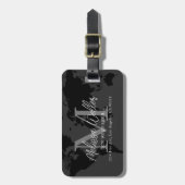 Wereldkaart donkergrijs reizigersmonogram bagagelabel (Voorkant verticaal)