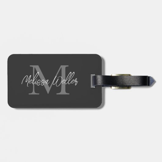 Wereldkaart donkergrijs reizigersmonogram bagagelabel (Achterkant horizontaal)