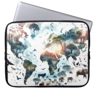 Wereldkaart en Dieren Laptop Hoesjes Sleeve