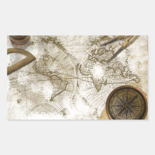  Wereldkaart en gereedschap Rechthoekige Sticker