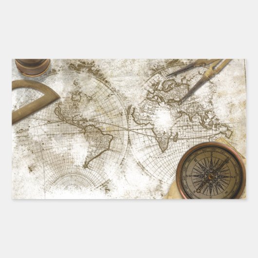 Wereldkaart en gereedschap Rechthoekige Sticker (Voorkant)