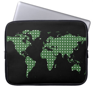 wereldkaart en witte stippen laptop sleeve