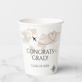 Wereldkaart feliciteert afstudeerder wanderlust kl papieren bekers