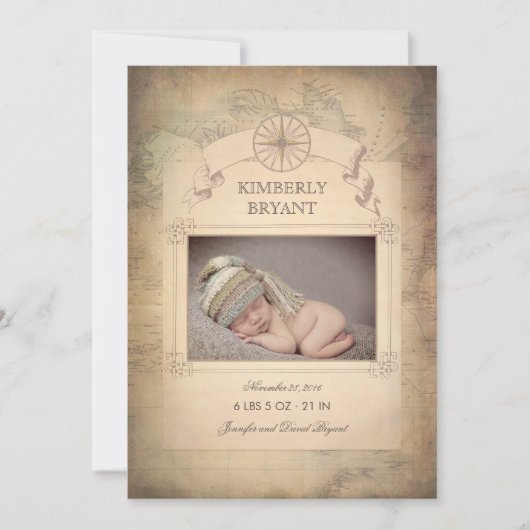  Wereldkaart Foto Baby Geboorteaankondiging Aankondiging (Voorkant)