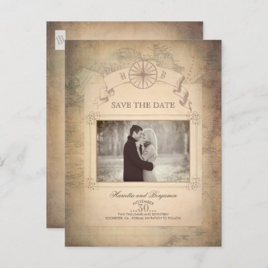  Wereldkaart Foto Sla de datum op Aankondigingskaart (Voorkant / Achterkant)