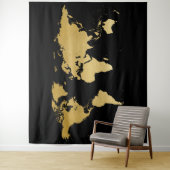 Wereldkaart Gedetailleerde Bol Zwart Goud Foto Ach Wandkleed (In situ)