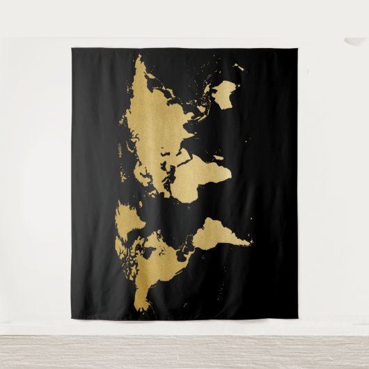 Wereldkaart Gedetailleerde Bol Zwart Goud Foto Ach Wandkleed (Voorkant)
