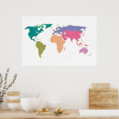 Wereldkaart gekleurd door continenten poster (Keuken)