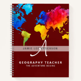 Wereldkaart GEOGRAFIE DOCENT Monogram Journal Notitieboek
