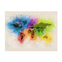 Wereldkaart Geografie Waterverf Reizen Vakantie Ku