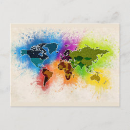 Wereldkaart Geografie Waterverf Reizen Vakantie Ku Briefkaart