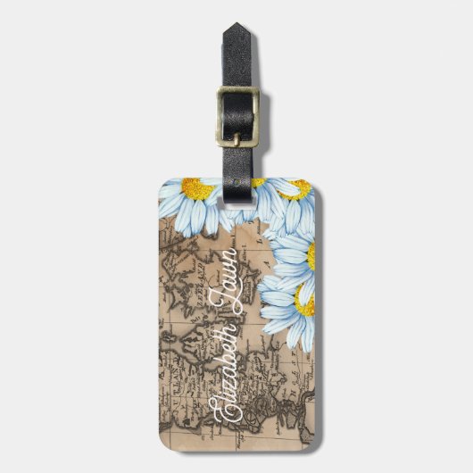  Wereldkaart gepersonaliseerd bloemig Bagagelabel (Voorkant verticaal)
