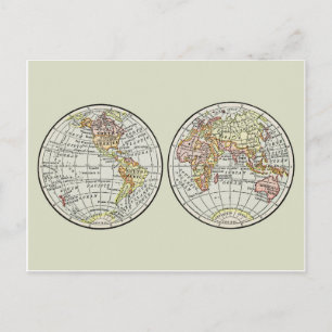 Wereldkaart Globe Halfronden Poster uit 1916 in vi Briefkaart