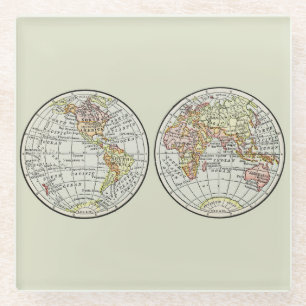 Wereldkaart Globe Halfronden Poster uit 1916 in vi Glazen Onderzetter