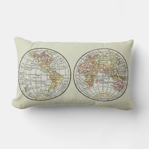 Wereldkaart Globe Halfronden Poster uit 1916 in vi Kussen