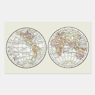 Wereldkaart Globe Halfronden Poster uit 1916 in vi Rechthoekige Sticker