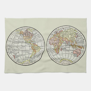 Wereldkaart Globe Halfronden Poster uit 1916 in vi Theedoek