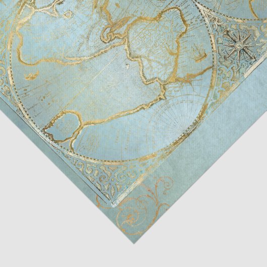  Wereldkaart Gold Aqua Blue-ontkoppeling Tissuepapier (Detail)