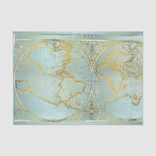 Wereldkaart Gold Aqua Tissuepapier (Voorkant)