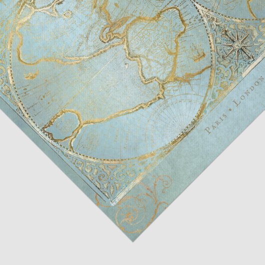 Wereldkaart Gold Blue Monogram Naam Tissuepapier (Detail)