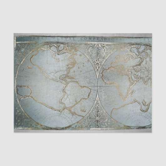  Wereldkaart Gold Grey Blue Tissuepapier (Voorkant)