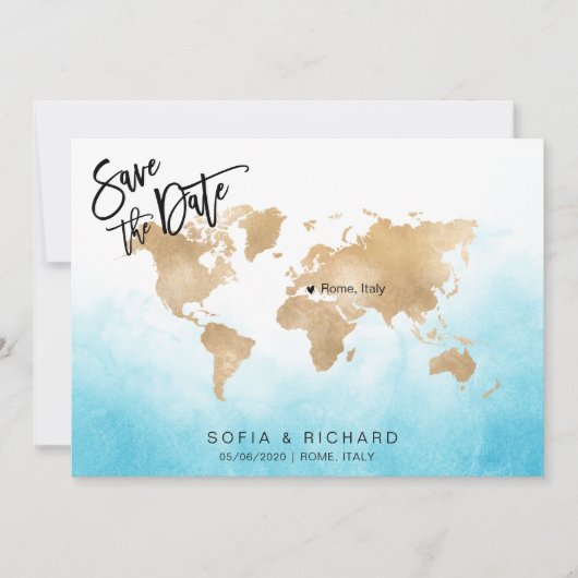 Wereldkaart Gold Movable Heart voor bruiloft beste Kaart (Voorkant)