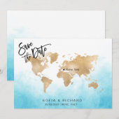 Wereldkaart Gold Movable Heart voor bruiloft beste Kaart (Voorkant / Achterkant)