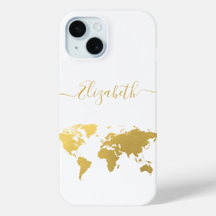 Wereldkaart Gold reizigers gepersonaliseerd iPhone 15 Case