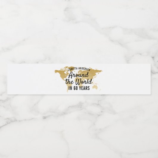 Wereldkaart Gold Travel Thema over de hele wereld Waterfles Etiket (Enkel label)