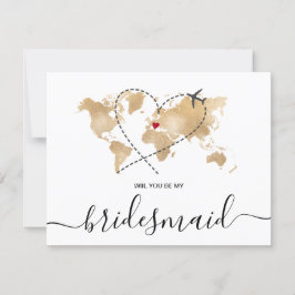 Wereldkaart Gold zal je mijn Bridesmaid zijn Kaart