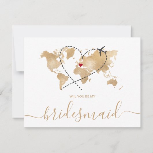 Wereldkaart Gold zal je mijn Bridesmaid zijn Kaart (Voorkant)