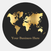 Wereldkaart Gold/zwart Ronde Sticker (Voorkant)