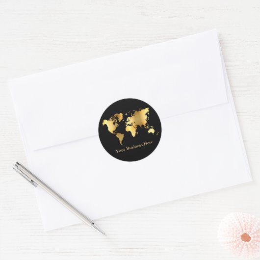 Wereldkaart Gold/zwart Ronde Sticker (Envelop)