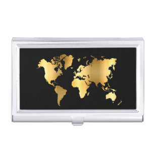 Wereldkaart Gold/zwart Visitekaarthouder