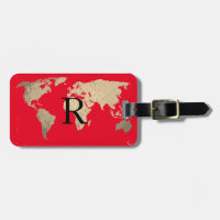 Wereldkaart Golden Sepia Red Black Monogram Initia