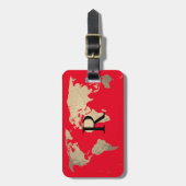 Wereldkaart Golden Sepia Red Black Monogram Initia Bagagelabel (Voorkant verticaal)