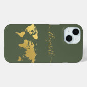 Wereldkaart gouden reizigers monogram groen Case-Mate iPhone case (Achterkant (horizontaal))