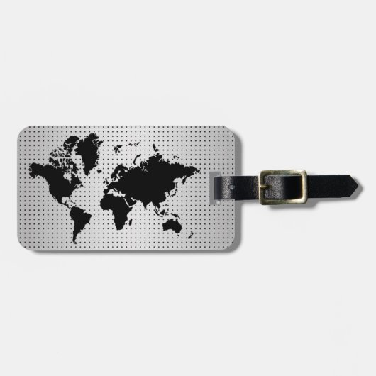 Wereldkaart grijze Faux Professional Black Metal Bagagelabel (Voorkant horizontaal)