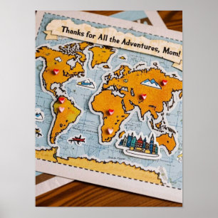 Wereldkaart hartspelden en bezienswaardigheden poster