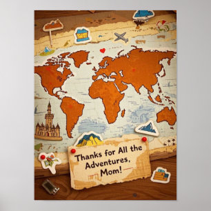 Wereldkaart hartspelden en bezienswaardigheden poster
