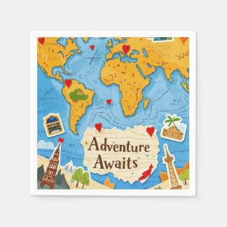 Wereldkaart Heart Pins Adventure wacht op u Servet
