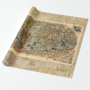 Wereldkaart  Historische Antiek Atlas Cadeaupapier