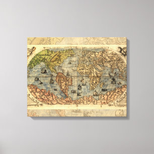 Wereldkaart  Historische Antiek Atlas Canvas Afdruk