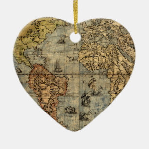 Wereldkaart  Historische Antiek Atlas Keramisch Ornament