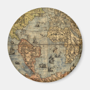 Wereldkaart  Historische Antiek Atlas Magneet