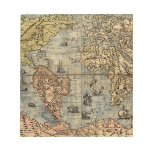 Wereldkaart  Historische Antiek Atlas Notitieblok