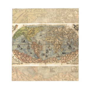 Wereldkaart  Historische Antiek Atlas Notitieblok