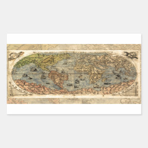 Wereldkaart  Historische Antiek Atlas Rechthoekige Sticker